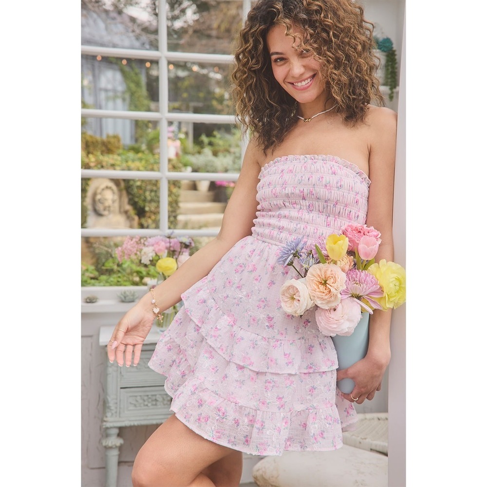 Francesca's Elise Floral Mini Strapless Dress Fairy Coquette Cottage‎ L NWT B10